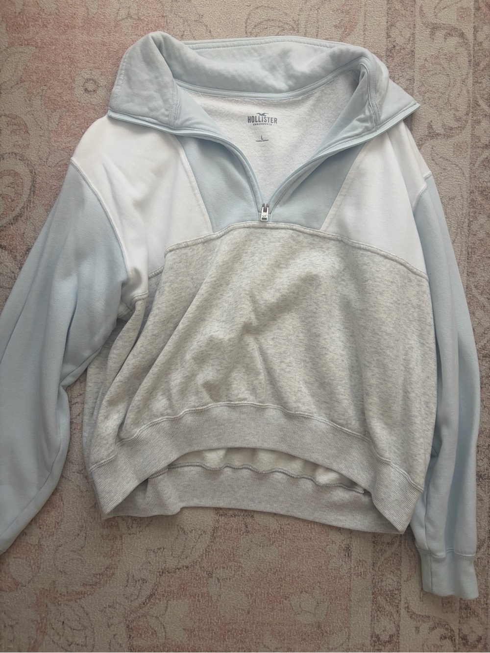 Hollister Pastel Blue, White & Heather Gray Half-Zip Pullover